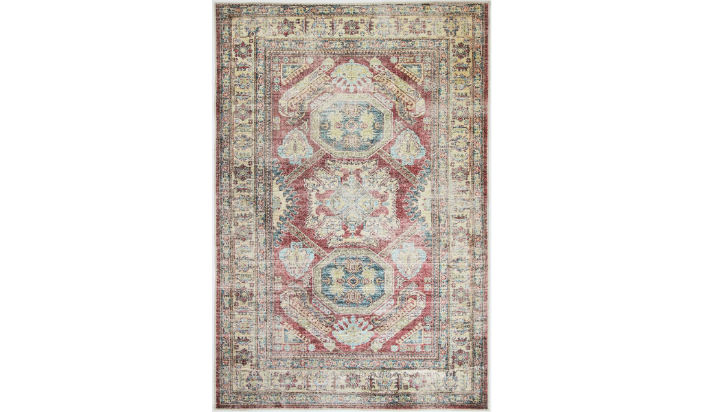 Vivien Deep Red Medallion Bordered Rug