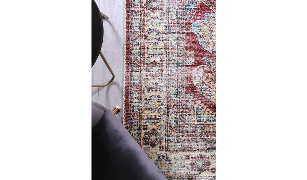 Vivien Deep Red Medallion Bordered Rug