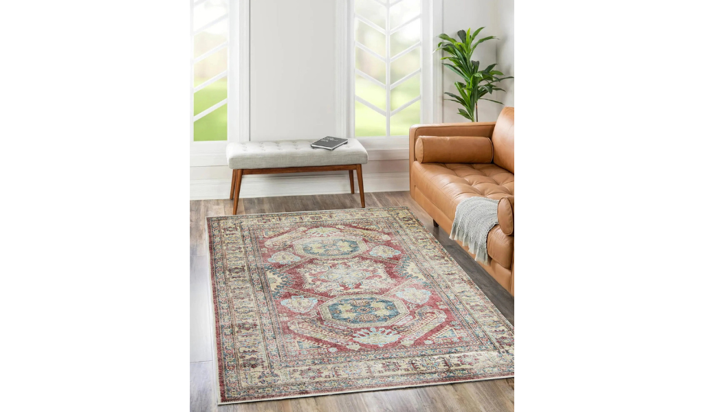 Vivien Deep Red Medallion Bordered Rug