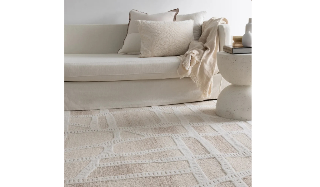 Isla Ivory Beige Modern Mosaic Wool Rug