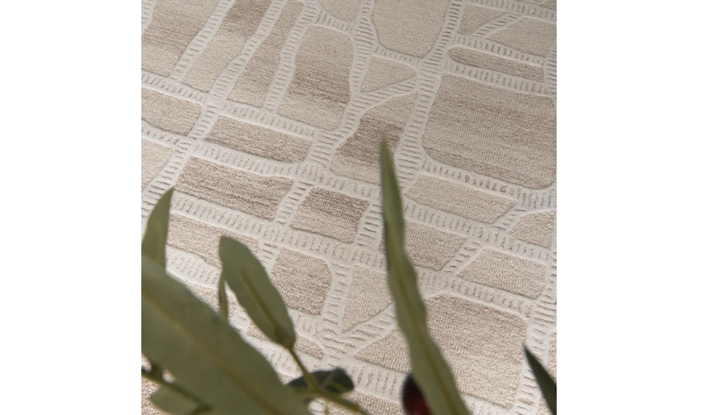 Isla Ivory Beige Modern Mosaic Wool Rug