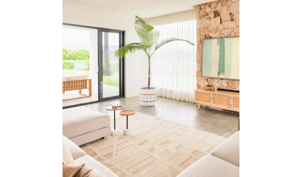 Isla Ivory Beige Modern Mosaic Wool Rug