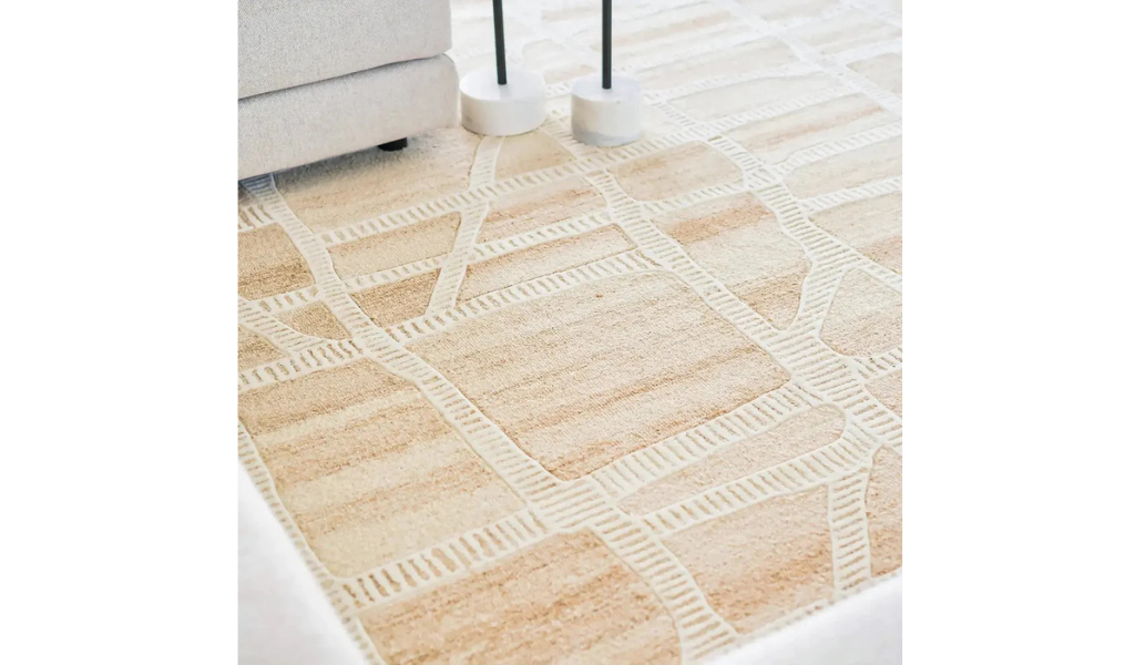 Isla Ivory Beige Modern Mosaic Wool Rug