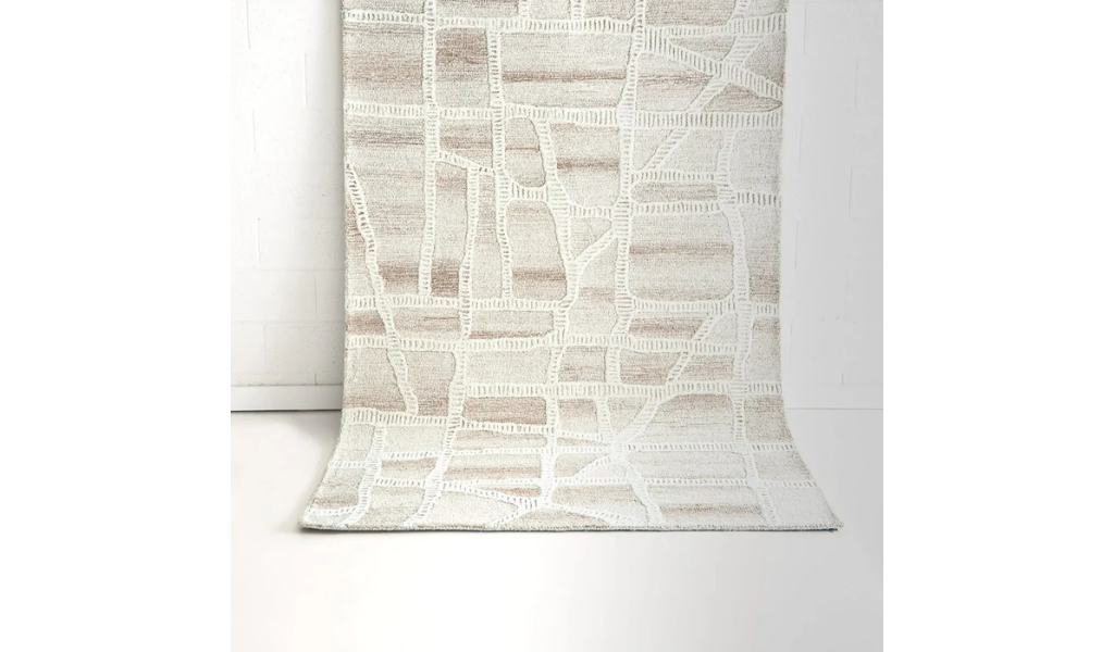 Isla Ivory Beige Modern Mosaic Wool Rug
