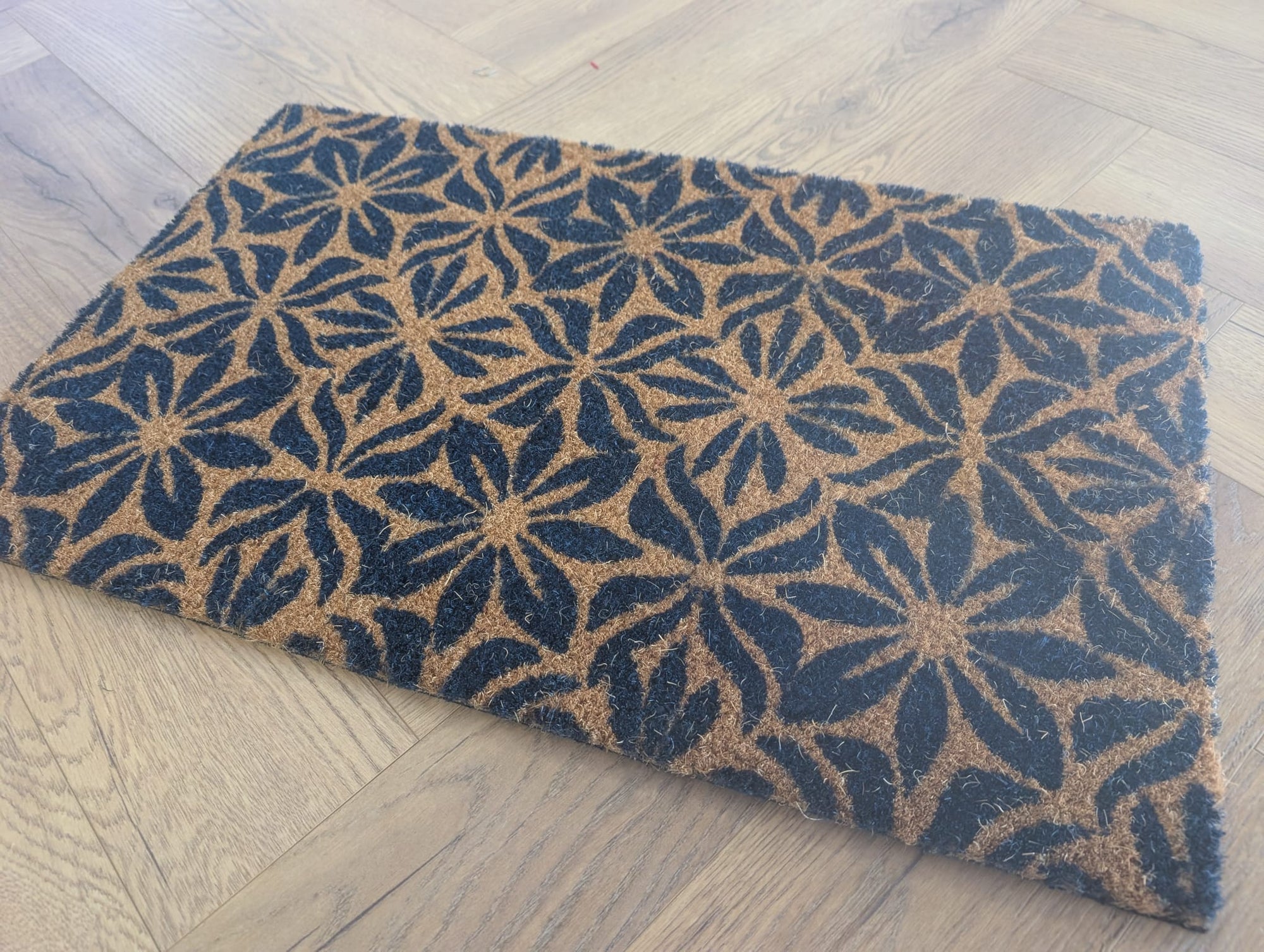 Outdoor Coir Mat - Floral blue PVC backing
