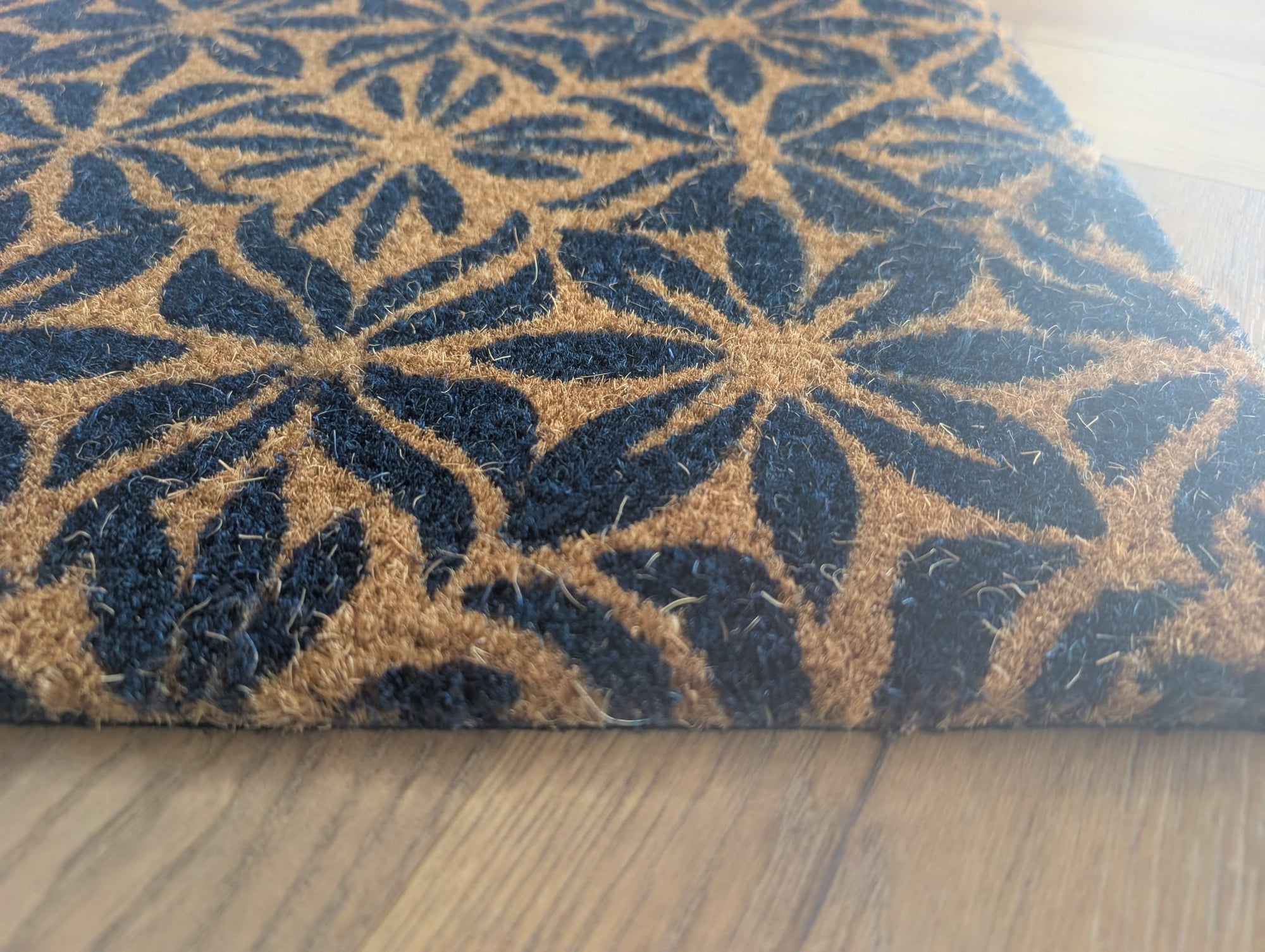 Outdoor Coir Mat - Floral blue PVC backing