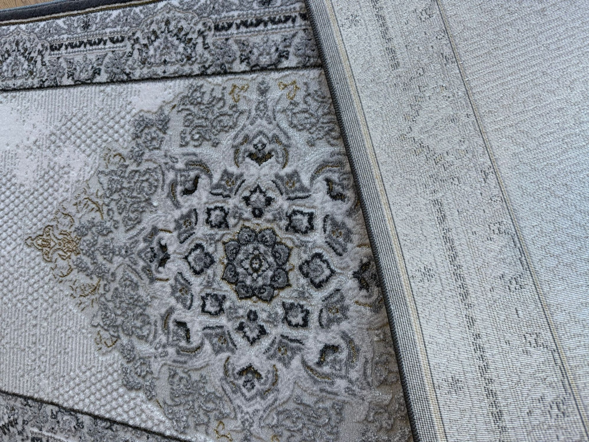 Grey Ivory Sharp Lazer Medallion Runner 100cm wide