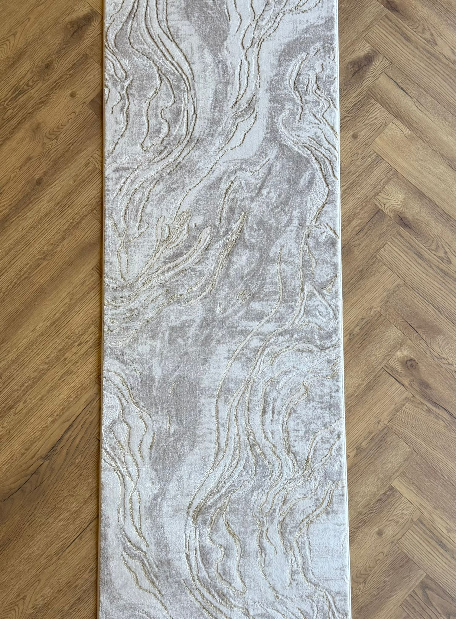 Cream gold Lazer Modern washed-out Runner 80cm wide
