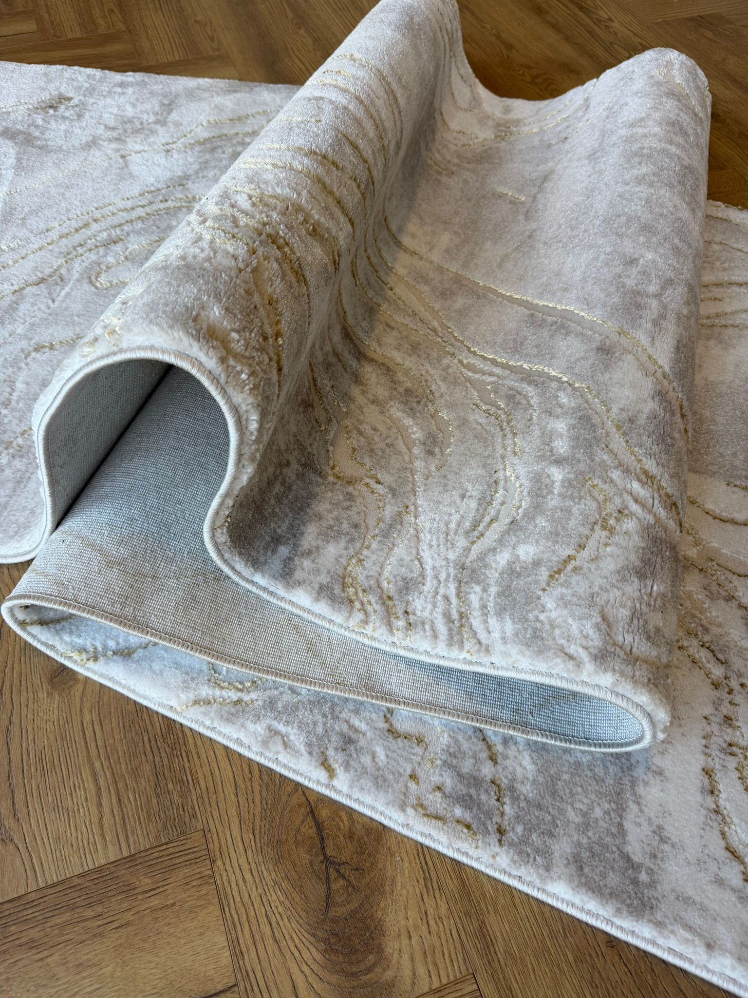 Cream gold Lazer Modern washed-out Runner 80cm wide