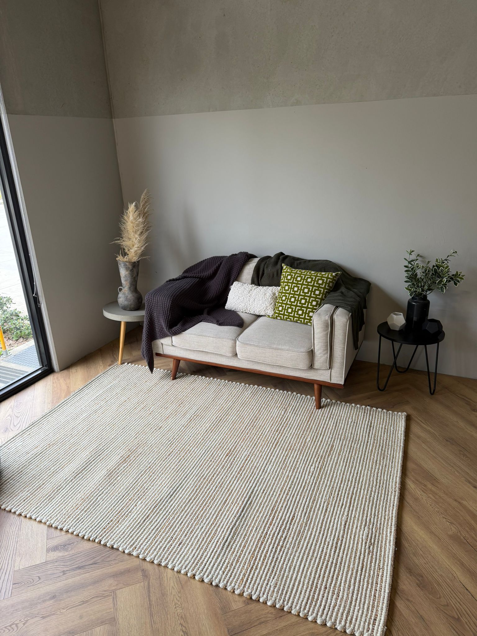 Nomad Wool Jute Textured Natural Rug – Natural cream Ivory
