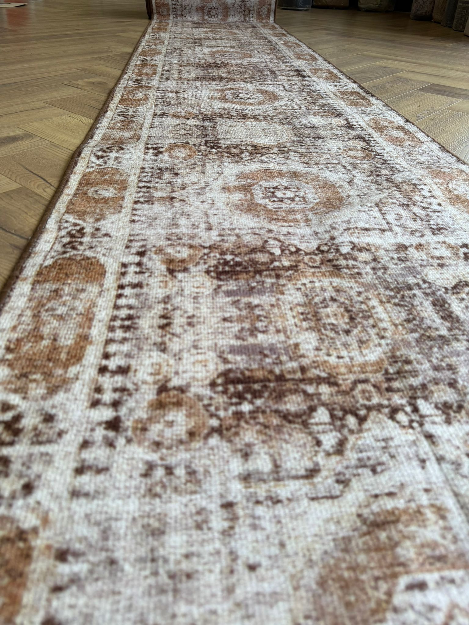 Gabe medallion transitional beige brown hallway runner 80cm Wide