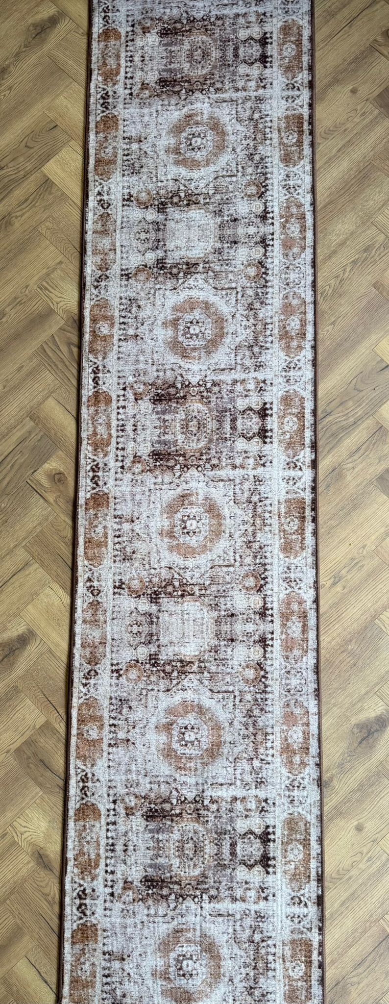 Gabe medallion transitional beige brown hallway runner 80cm Wide