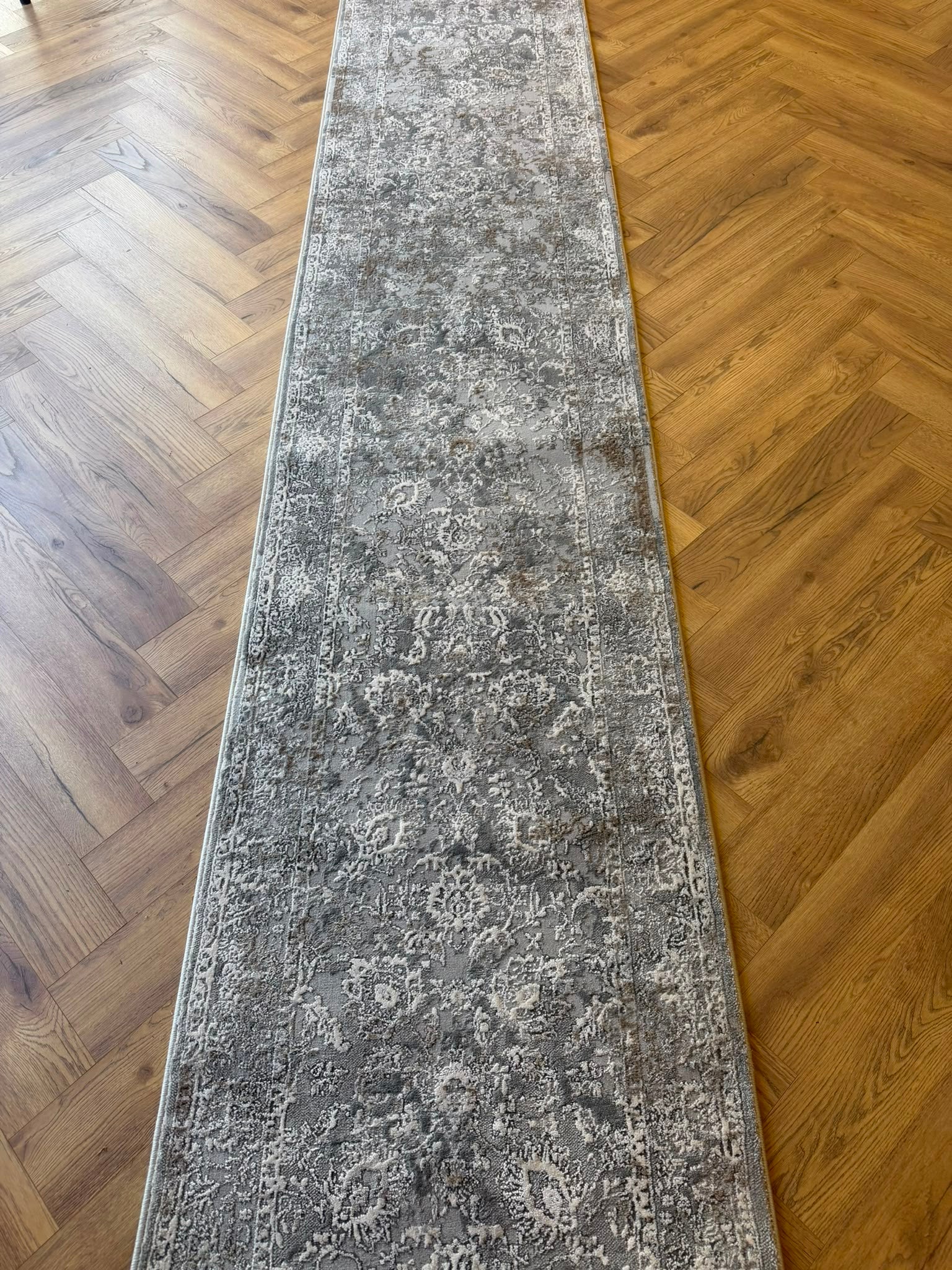 Deluxe 892 grey distressed Turkish runner 80 cm Wide