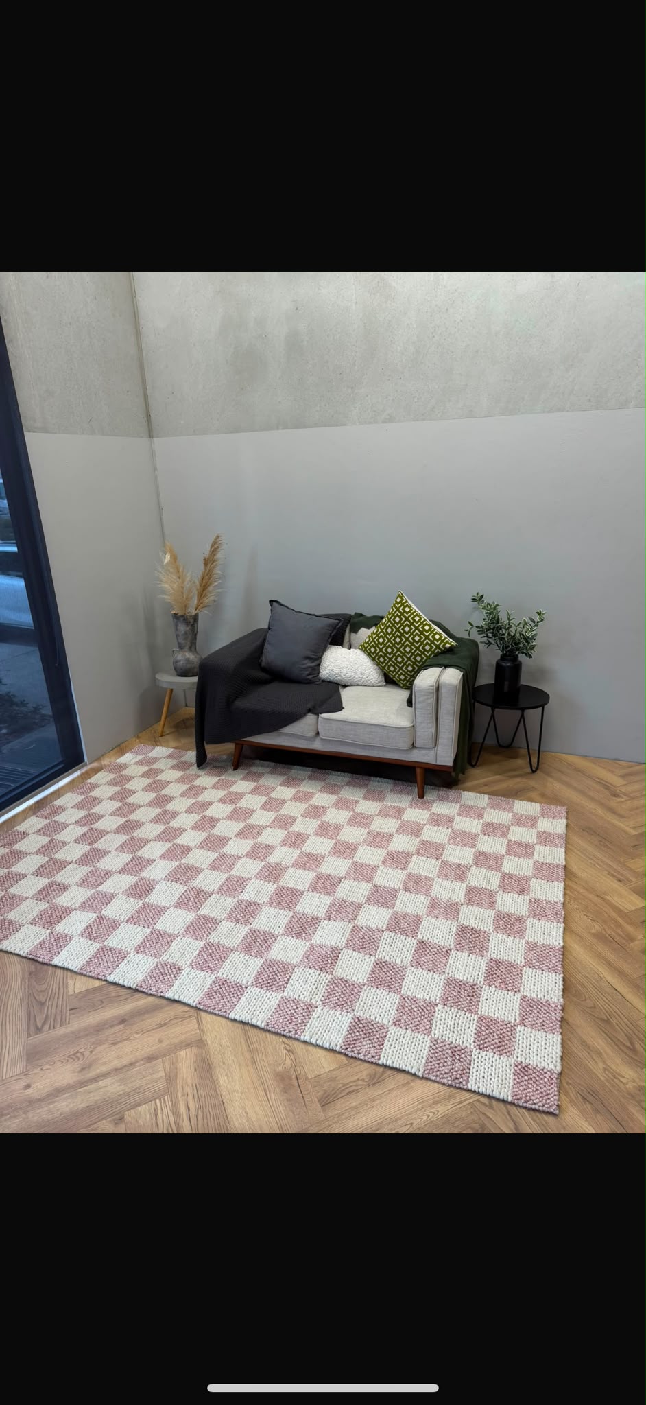 Hudson soft pink Checker Wool Blend Rug