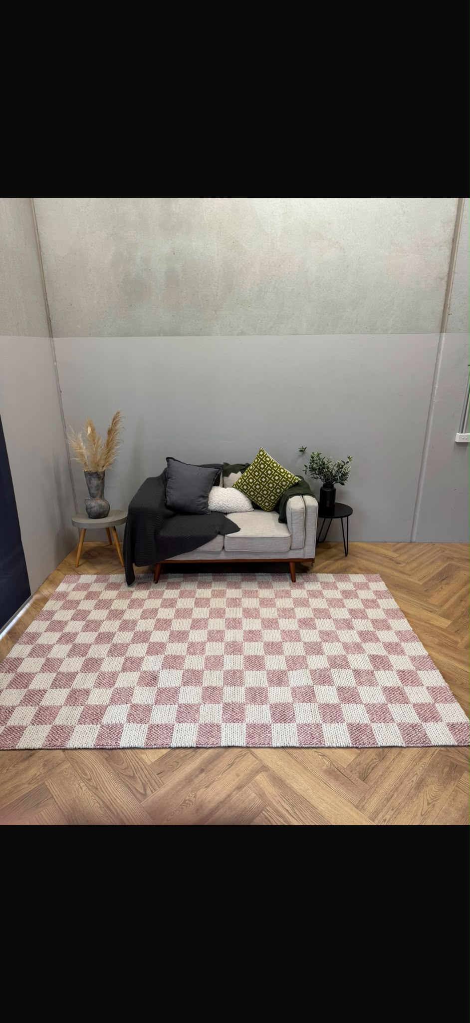 Hudson soft pink Checker Wool Blend Rug