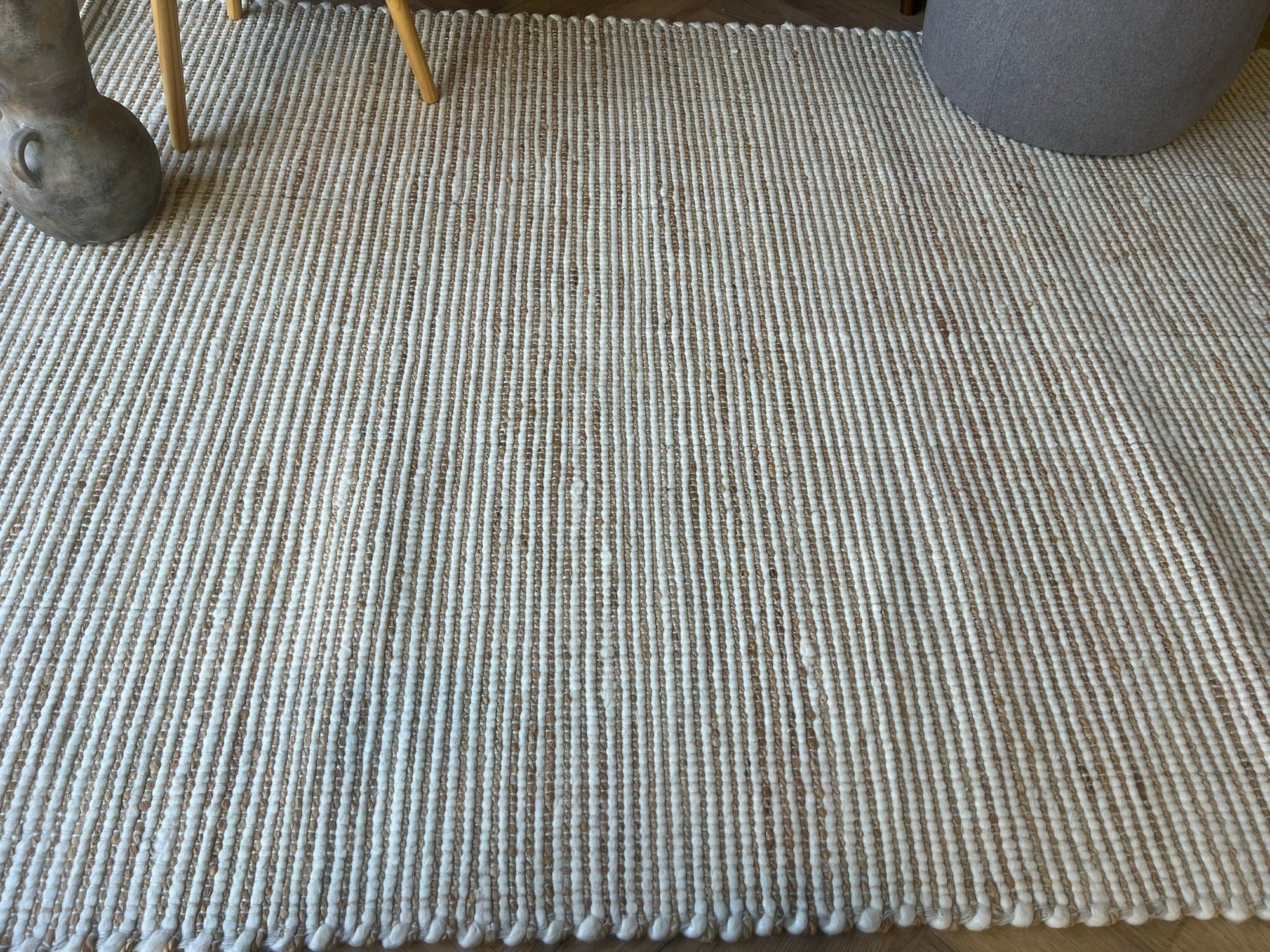 Nomad Wool Jute Textured Natural Rug – Natural cream Ivory