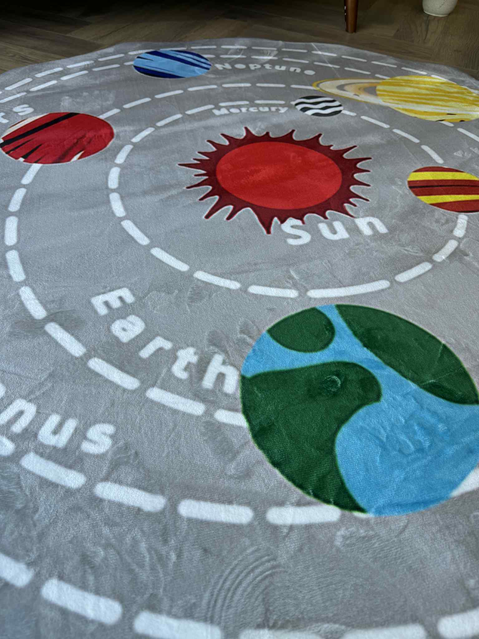 Solar System Kids Round Rug – Learn About Planets and Space 150cm