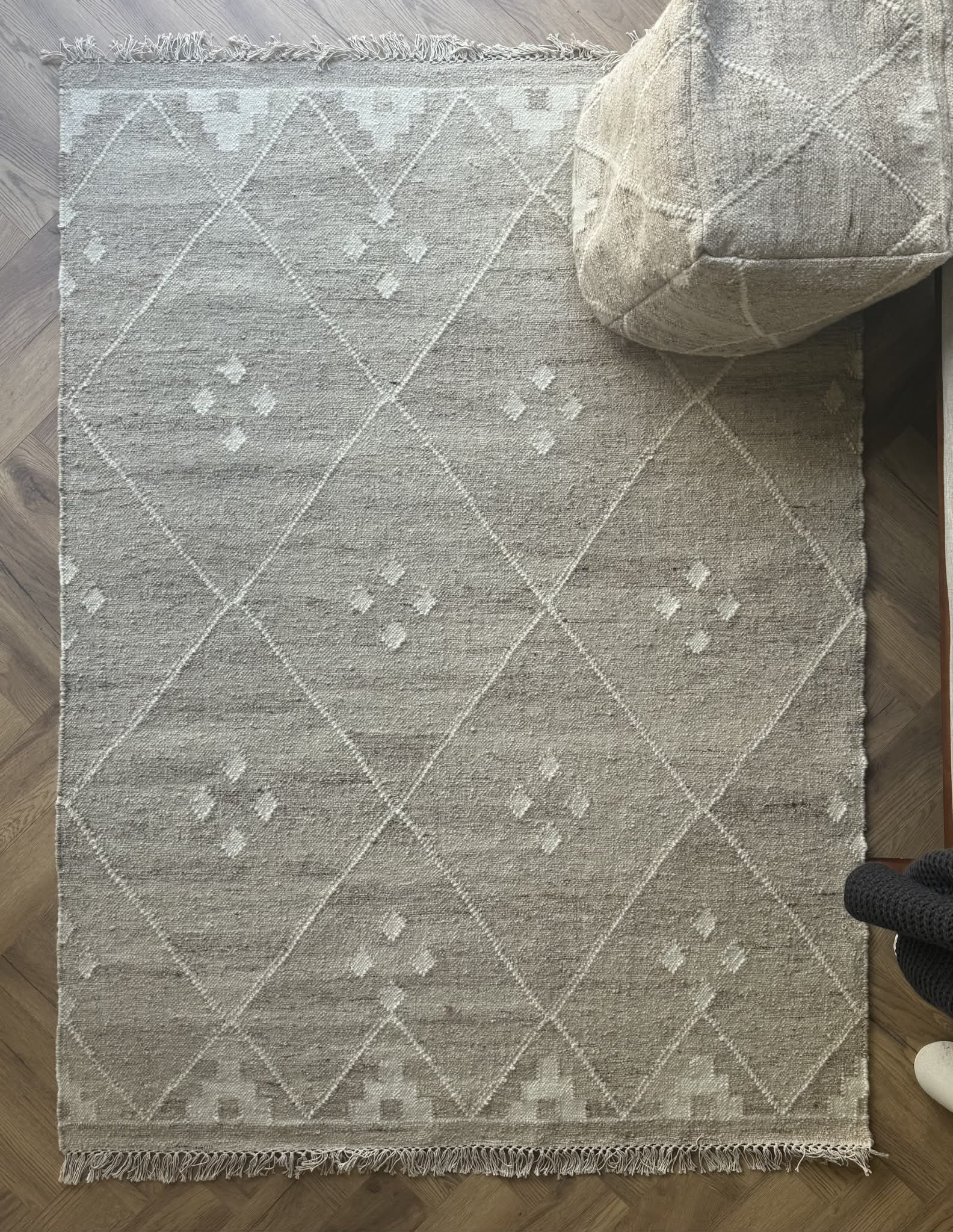 Nomad Handwoven Natural Wool Diamond Rug