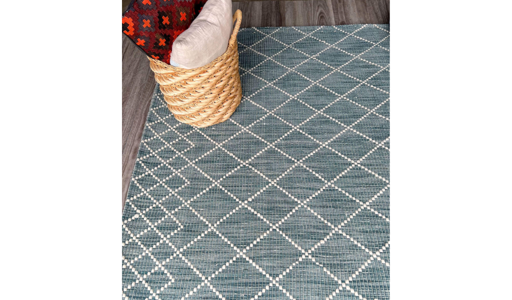 Clare Teal Diamond Lattice Wool Rug