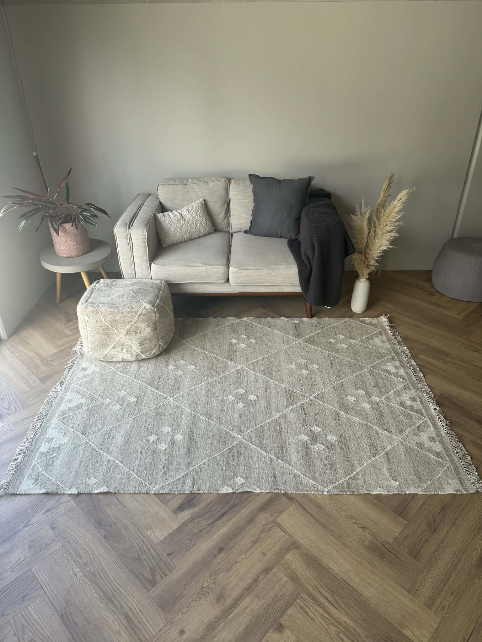 Nomad Handwoven Natural Wool Diamond Rug